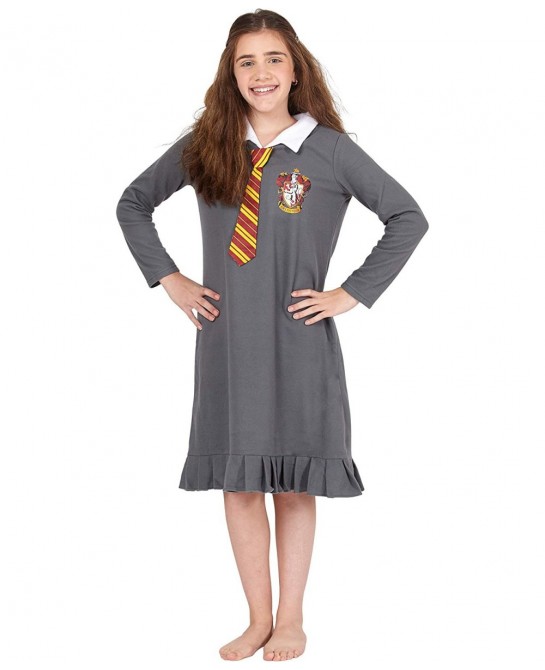 Harry Potter Pajama Girls Hermione Gryffindor Uniform With Tie Fleece Nightgown Costume $33.62 Kids' Costumes