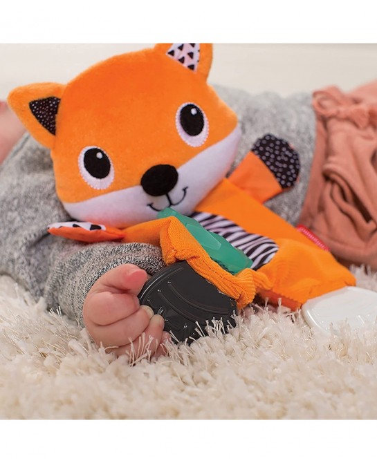 Cuddly Teether Fox Character 3 Textured Teething Places to Soothe Sore Gums BPA-Free Silicone Soft Fabric Textures to Explore...