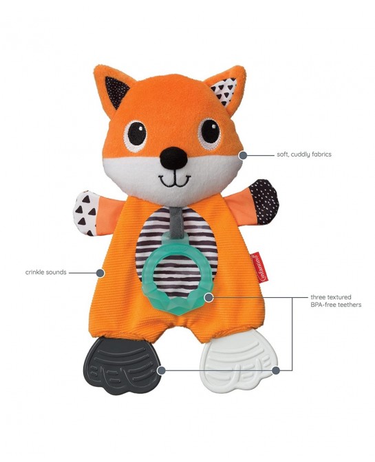 Cuddly Teether Fox Character 3 Textured Teething Places to Soothe Sore Gums BPA-Free Silicone Soft Fabric Textures to Explore...