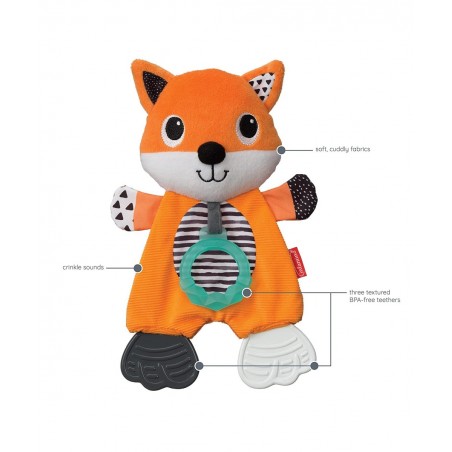 Cuddly Teether Fox Character 3 Textured Teething Places to Soothe Sore Gums BPA-Free Silicone Soft Fabric Textures to Explore...