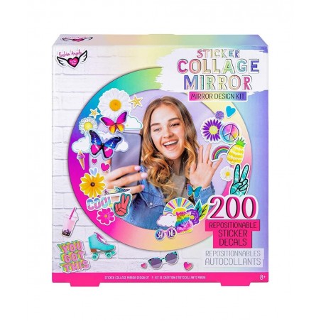 Sticker Collage Mirror Design Set - 1 Round Rainbow Mirror to Hang or Stand 3 Stickers Sheets with 200 Reusable Sticker Decal...