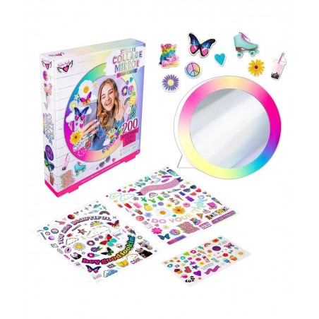 Sticker Collage Mirror Design Set - 1 Round Rainbow Mirror to Hang or Stand 3 Stickers Sheets with 200 Reusable Sticker Decal...