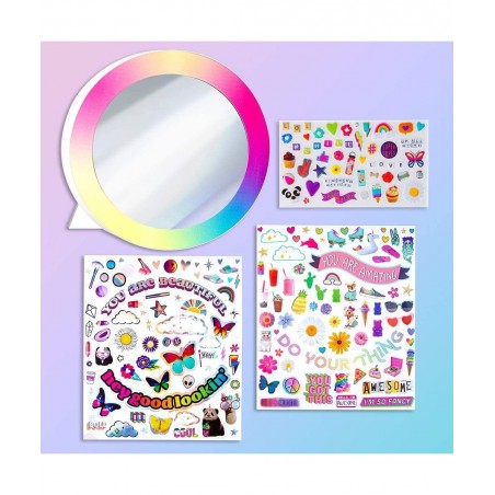 Sticker Collage Mirror Design Set - 1 Round Rainbow Mirror to Hang or Stand 3 Stickers Sheets with 200 Reusable Sticker Decal...