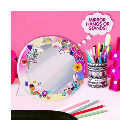 Sticker Collage Mirror Design Set - 1 Round Rainbow Mirror to Hang or Stand 3 Stickers Sheets with 200 Reusable Sticker Decal...