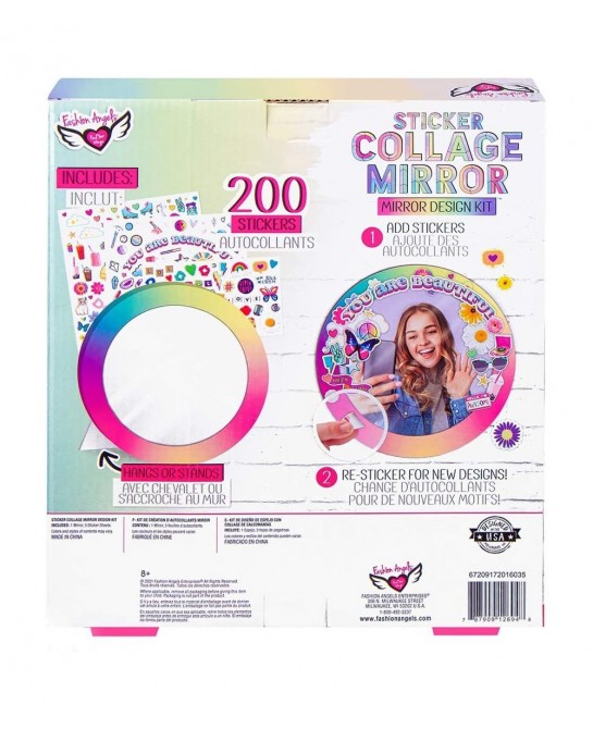 Sticker Collage Mirror Design Set - 1 Round Rainbow Mirror to Hang or Stand 3 Stickers Sheets with 200 Reusable Sticker Decal...