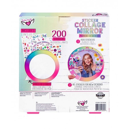 Sticker Collage Mirror Design Set - 1 Round Rainbow Mirror to Hang or Stand 3 Stickers Sheets with 200 Reusable Sticker Decal...