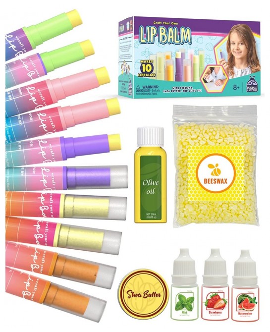 Kids Lip Balm Making Craft Kit with Natural Ingredients - Makes a Great Girls Lip Gloss Set - Great Birthday Gifts for 8 9 10...