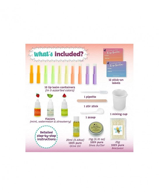 Kids Lip Balm Making Craft Kit with Natural Ingredients - Makes a Great Girls Lip Gloss Set - Great Birthday Gifts for 8 9 10...