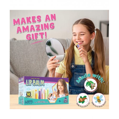 Kids Lip Balm Making Craft Kit with Natural Ingredients - Makes a Great Girls Lip Gloss Set - Great Birthday Gifts for 8 9 10...
