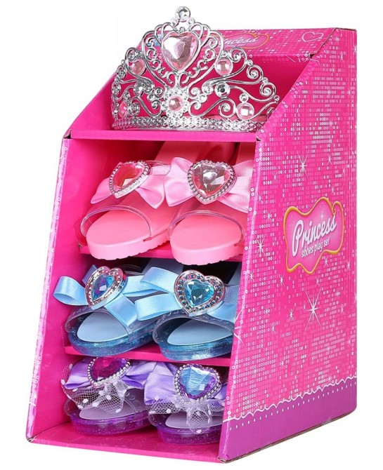 Girls Play Set! Princess Dress Up Shoes and Tiara (3 Pairs of Shoes + 1 Tiara) Role Play Collection Fashion Princess Shoes fo...