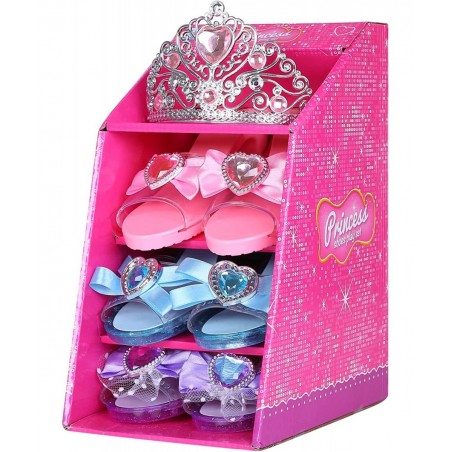 Girls Play Set! Princess Dress Up Shoes and Tiara (3 Pairs of Shoes + 1 Tiara) Role Play Collection Fashion Princess Shoes fo...