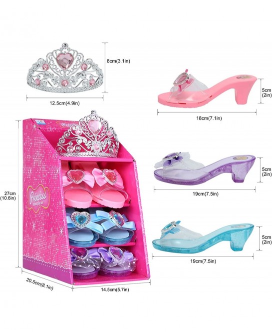 Girls Play Set! Princess Dress Up Shoes and Tiara (3 Pairs of Shoes + 1 Tiara) Role Play Collection Fashion Princess Shoes fo...