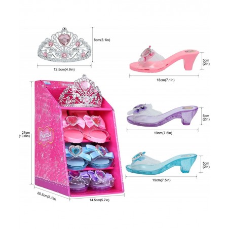 Girls Play Set! Princess Dress Up Shoes and Tiara (3 Pairs of Shoes + 1 Tiara) Role Play Collection Fashion Princess Shoes fo...