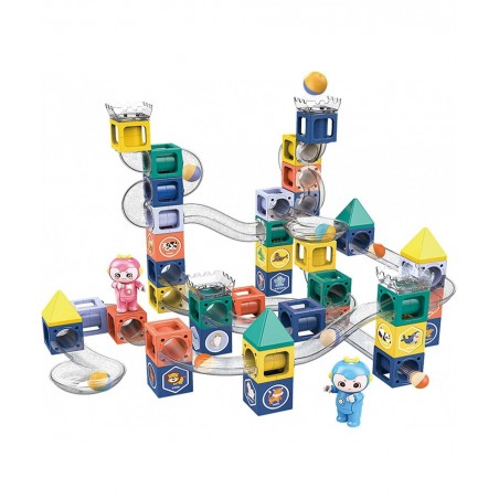 Marble Run Magnetic Stacking Blocks STEM Magnet Building Toy Set Includes 2 Cute Dolls for Imaginative Play Preschool Educati...