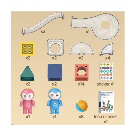 Marble Run Magnetic Stacking Blocks STEM Magnet Building Toy Set Includes 2 Cute Dolls for Imaginative Play Preschool Educati...