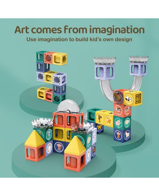 Marble Run Magnetic Stacking Blocks STEM Magnet Building Toy Set Includes 2 Cute Dolls for Imaginative Play Preschool Educati...