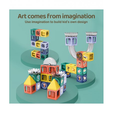 Marble Run Magnetic Stacking Blocks STEM Magnet Building Toy Set Includes 2 Cute Dolls for Imaginative Play Preschool Educati...