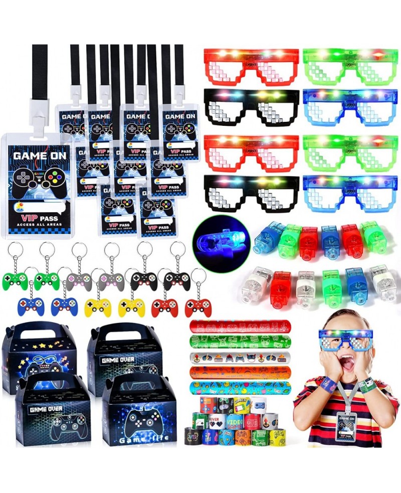 72Pcs Video Game Party Favors Kids Boy Gamer Birthday Gift with Box VIP Pass Holder LED Glasses Rings Toys for Teen Men Game ...