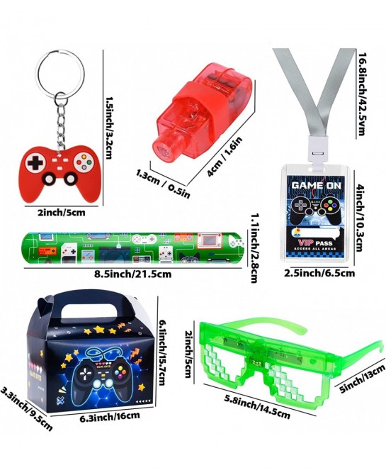 72Pcs Video Game Party Favors Kids Boy Gamer Birthday Gift with Box VIP Pass Holder LED Glasses Rings Toys for Teen Men Game ...