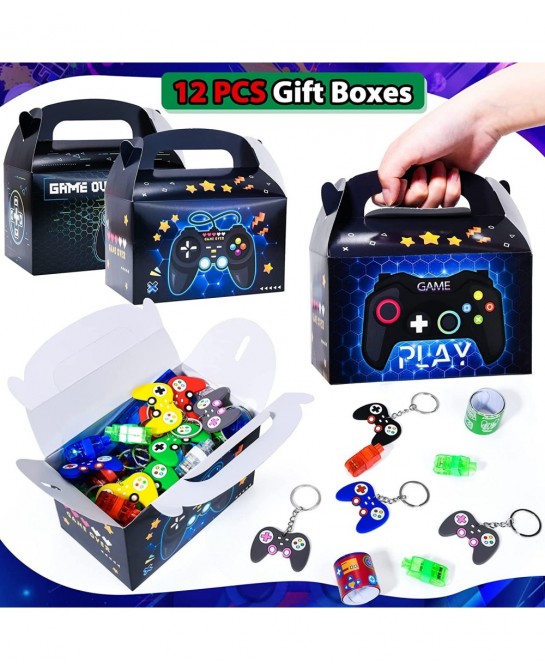 72Pcs Video Game Party Favors Kids Boy Gamer Birthday Gift with Box VIP Pass Holder LED Glasses Rings Toys for Teen Men Game ...