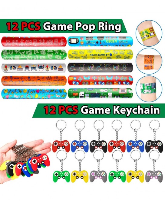 72Pcs Video Game Party Favors Kids Boy Gamer Birthday Gift with Box VIP Pass Holder LED Glasses Rings Toys for Teen Men Game ...