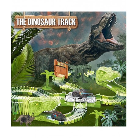 Dinosaurs Race Track Toy for Boys Girls Race Car Track for Kids Age 3-6 Dino Toys with 144 Flexible Track 2 LED Dinosaur Raci...