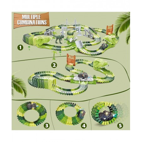 Dinosaurs Race Track Toy for Boys Girls Race Car Track for Kids Age 3-6 Dino Toys with 144 Flexible Track 2 LED Dinosaur Raci...