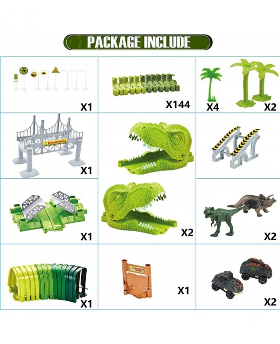 Dinosaurs Race Track Toy for Boys Girls Race Car Track for Kids Age 3-6 Dino Toys with 144 Flexible Track 2 LED Dinosaur Raci...