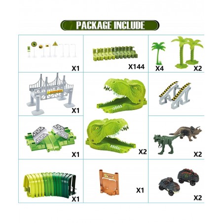 Dinosaurs Race Track Toy for Boys Girls Race Car Track for Kids Age 3-6 Dino Toys with 144 Flexible Track 2 LED Dinosaur Raci...