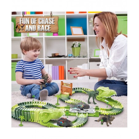 Dinosaurs Race Track Toy for Boys Girls Race Car Track for Kids Age 3-6 Dino Toys with 144 Flexible Track 2 LED Dinosaur Raci...