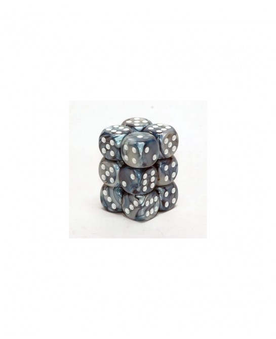 Dice d6 Sets: Lustrous Slate with White - 16mm Six Sided Die (12) Block of Dice $21.69 Game Accessories