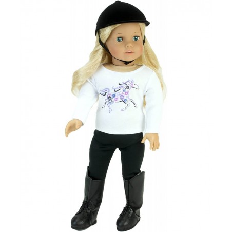 18 Inch Doll Hat Accessories Traditional Black Velvet English Style Riding Helmet with Strap Perfect for the 18 Inch American...