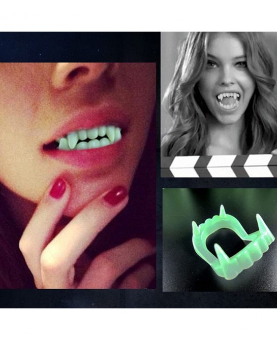 12Pcs Glowing Vampire Teeth Halloween Glow in The Dark Vampire Fangs Halloween Vampire Teeth Fake Fangs Luminous Teeth Masque...