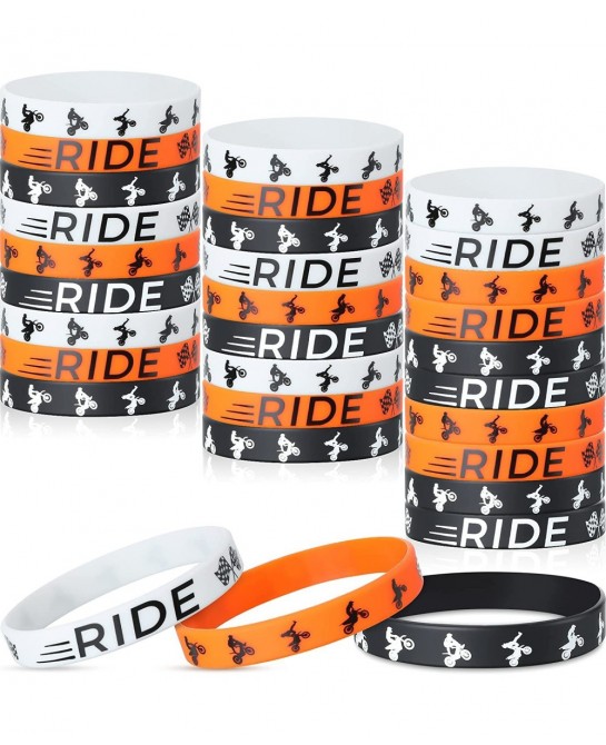 30 Pieces Dirt Bike Party Favors Rubber Bracelets Motocross Silicone Wristbands for Boys Birthday Motocross Game Party Suppli...