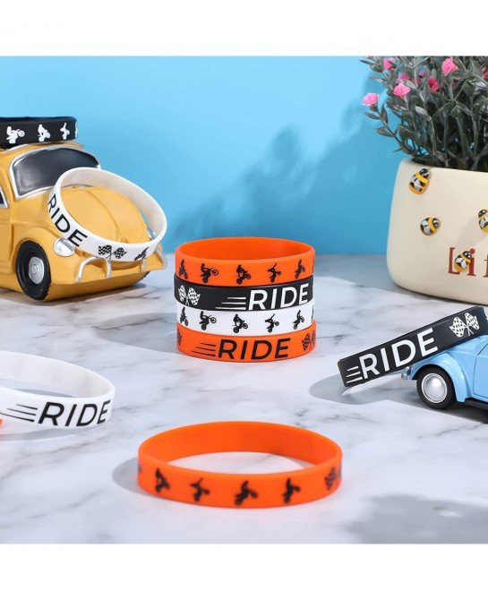 30 Pieces Dirt Bike Party Favors Rubber Bracelets Motocross Silicone Wristbands for Boys Birthday Motocross Game Party Suppli...
