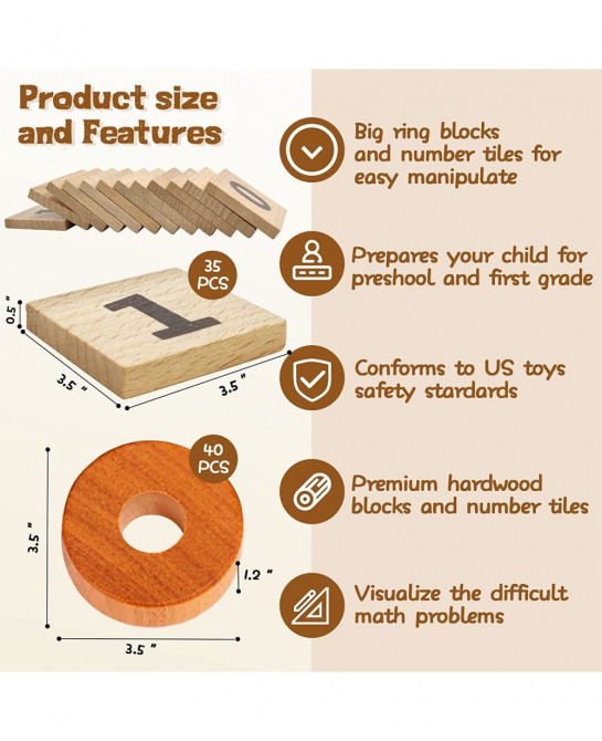 Montessori Toys for Toddlers Wooden Math Number Blocks Counting and Manipulative Toys Basic Math Game Preschool Learning Educ...