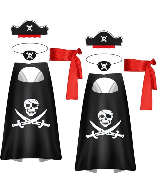 8 Pieces Pirate Costume Accessories Kids Pirate Hat Skull Eye Patch Eye Mask Black Pirate Costume Cape Long Sash Belt for Boy...