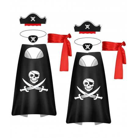 8 Pieces Pirate Costume Accessories Kids Pirate Hat Skull Eye Patch Eye Mask Black Pirate Costume Cape Long Sash Belt for Boy...