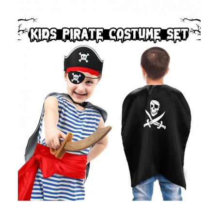 8 Pieces Pirate Costume Accessories Kids Pirate Hat Skull Eye Patch Eye Mask Black Pirate Costume Cape Long Sash Belt for Boy...