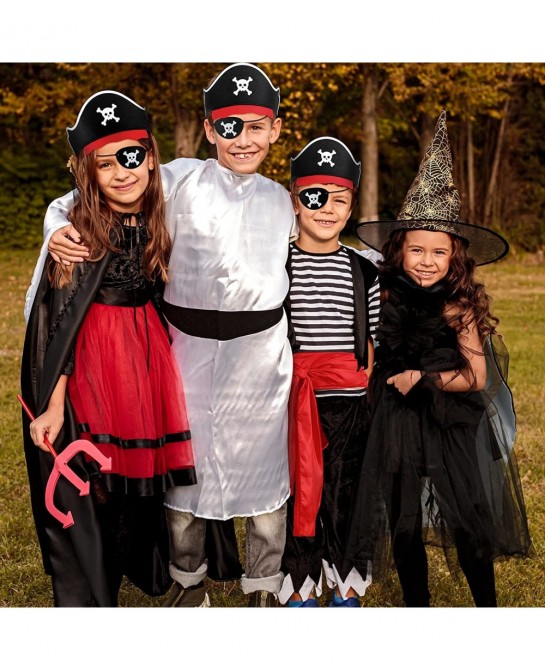 8 Pieces Pirate Costume Accessories Kids Pirate Hat Skull Eye Patch Eye Mask Black Pirate Costume Cape Long Sash Belt for Boy...