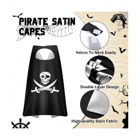 8 Pieces Pirate Costume Accessories Kids Pirate Hat Skull Eye Patch Eye Mask Black Pirate Costume Cape Long Sash Belt for Boy...