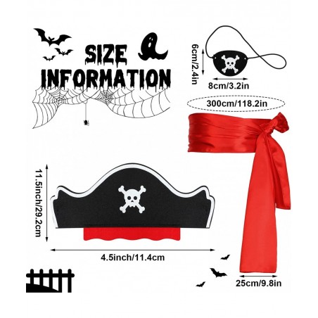 8 Pieces Pirate Costume Accessories Kids Pirate Hat Skull Eye Patch Eye Mask Black Pirate Costume Cape Long Sash Belt for Boy...