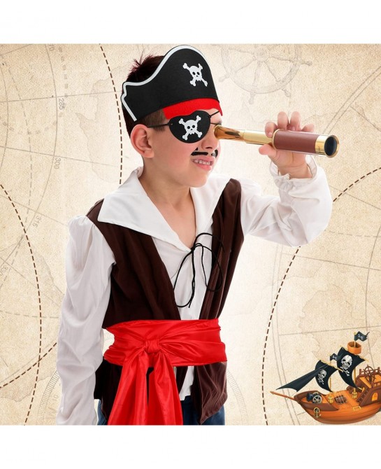 8 Pieces Pirate Costume Accessories Kids Pirate Hat Skull Eye Patch Eye Mask Black Pirate Costume Cape Long Sash Belt for Boy...