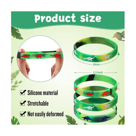 30 Pack Dinosaurs Silicone Wristbands Green Dinosaurs Wristband Bracelets Dinosaur Party Favors Bracelet Gifts Bag Stuffer fo...