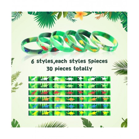 30 Pack Dinosaurs Silicone Wristbands Green Dinosaurs Wristband Bracelets Dinosaur Party Favors Bracelet Gifts Bag Stuffer fo...