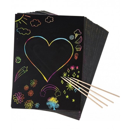Large Sheet 8x10 Size - 50 Piece Rainbow Scratch Paper - 4 Wooden Styluses Included - Create Rainbow Scratch Art with This Ju...