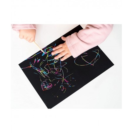 Large Sheet 8x10 Size - 50 Piece Rainbow Scratch Paper - 4 Wooden Styluses Included - Create Rainbow Scratch Art with This Ju...