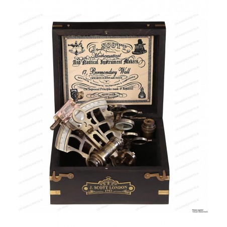 J. Scott London Brass Ship History Sextant with Hardwood Box. Vintage Solid Antique Brass Nautical Functional Maritime Sextan...