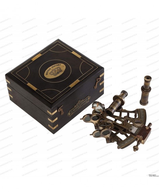 J. Scott London Brass Ship History Sextant with Hardwood Box. Vintage Solid Antique Brass Nautical Functional Maritime Sextan...