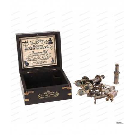 J. Scott London Brass Ship History Sextant with Hardwood Box. Vintage Solid Antique Brass Nautical Functional Maritime Sextan...